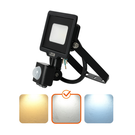 Venkovní LED reflektor 10W 800lm 4000lm Neutrální 120° se senzorem pohybu a soumraku IP65 černý MHC Kobi