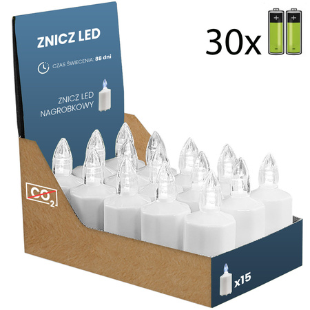 Sada 15x náplň do elektrické svíčky LED + 2 baterie R6 bílá