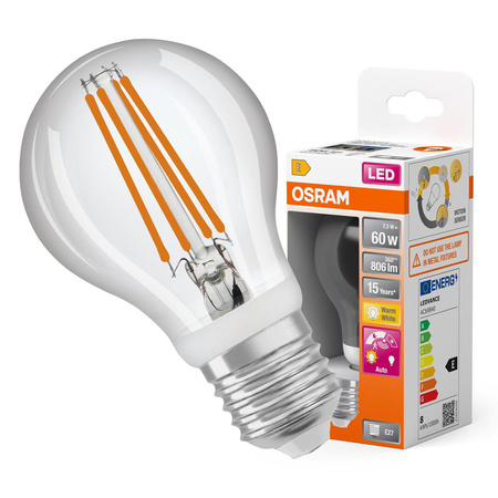 LED žárovka A60 E27 7,3W = 60W 806lm 2700K teplá 320° s pohybovým a soumrakovým senzorem CLASSIC Osram