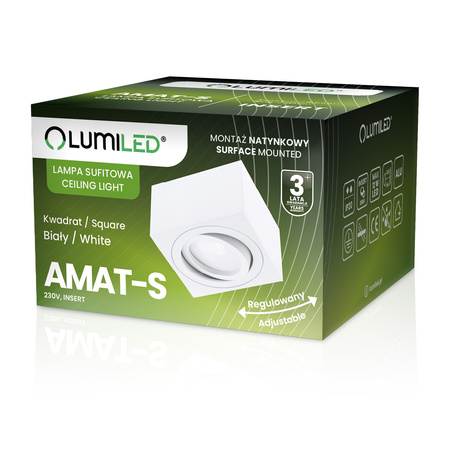 Povrchové Halogenové svítidlo 50mm, Nastavitelná Čtvercová Bílá AMAT-S + LED 7W 3000K LUMILED