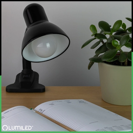 Stolní lampa Školní Noční E27, Nastavitelná s klipem Černá LIBRA LUMILED