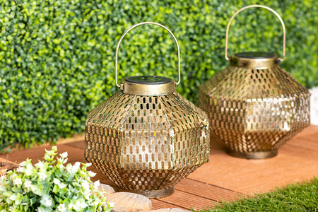 LED solární lampa Lucerna zahradní vlákno LANTERN závěsná kovová měď