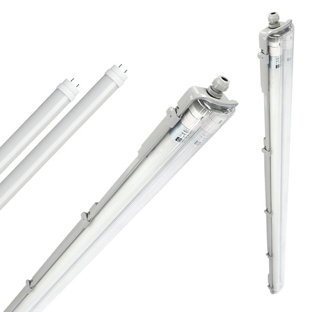Průmyslová hermetická sada svítidel G2 + 2x LED zářivka T8 18W 120cm 4000K Neutral IP65 Kobi