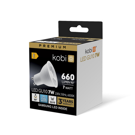 LED žárovka s reflektorem GU10 7W 630lm 6500K Cold 80° Premium Kobi