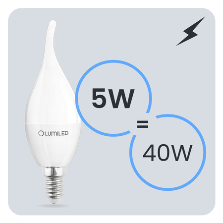6x Žárovka LED E14, BA35 5W = 40W 470lm 4000K Neutrální bílá 180° LUMILED