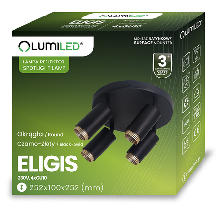 Reflektorové stropní svítidlo 4x GU10 Plafond ELIGIS Black LUMILED