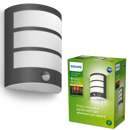 Zahradní lampa LED nástěnná lampa PYTHON IR myGarden 6W 2700K IP44 s pohybovým a soumrakovým senzorem černá PHILIPS
