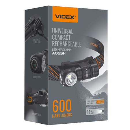 LED dobíjecí vodotěsná čelová svítilna 10W 600lm 5700K A055H VIDEX