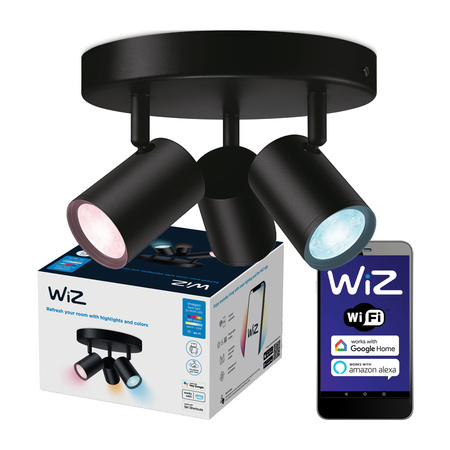 Stropní svítidlo LED SPOT černé 3x 5W WHITE + RGB SMART Round WiFi WiZ