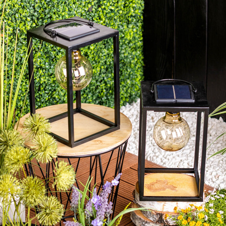 LED solární lampa Venkovní zahradní stojací závěsná lucerna 3000K IP44 26cm soumrakový senzor