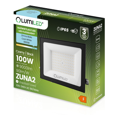 LED Reflektor 100W, 9000lm 6500K IP65 Černá ZUNA2 LUMILED