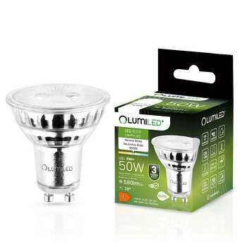 Žárovka LED GU10, 6W = 50W 580lm 4000K Neutralní bílá 38° Skleněná LUMILED