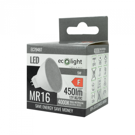 LED reflektorová žárovka MR16 GU5.3 5W 400lm 4000K neutrální bílá 12V Ecolight