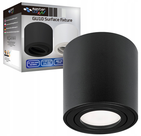 Halogenový reflektorový bodový reflektor GU10 s povrchovou montáží Kulatý pohyblivý černý Masterled