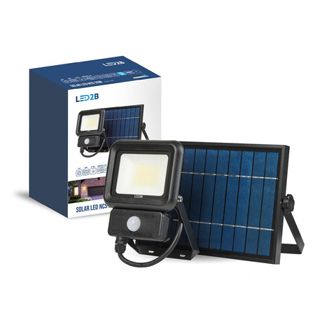 Venkovní solární zahradní reflektor LED 20W 1400lm 6500K Cold 100° se senzorem pohybu a soumraku IP65 IK07 Black Ncs Kobi