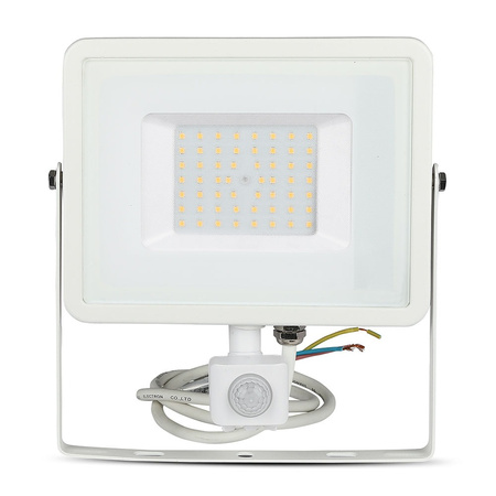 Reflektor LED 50W 4000lm 6400K IP65 Bílý s pohybovým senzorem a funkcí CUT-OFF Samsung Chip VT-50-SW V-TAC