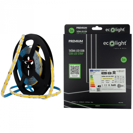 LED pásek COB 7W/m 735lm/m 320LED/m 24V 3000K teplá bílá IP67 Roll 5m Ecolight