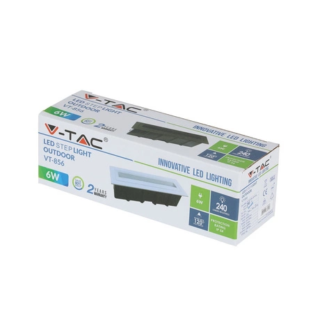 LED svítidlo na schodiště 6W 3000K obdélníkové šedé krokové světlo VT-856 V-TAC