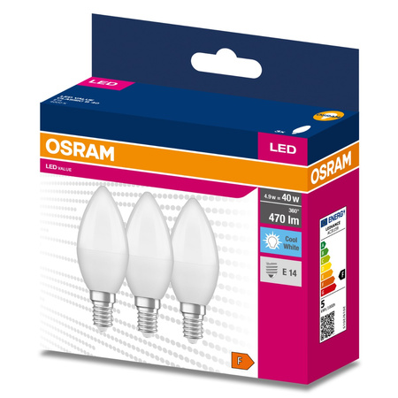 3x LED žárovka E14 B35 4.9W = 40W 470lm 4000K Neutrální bila 200° OSRAM HODNOTA