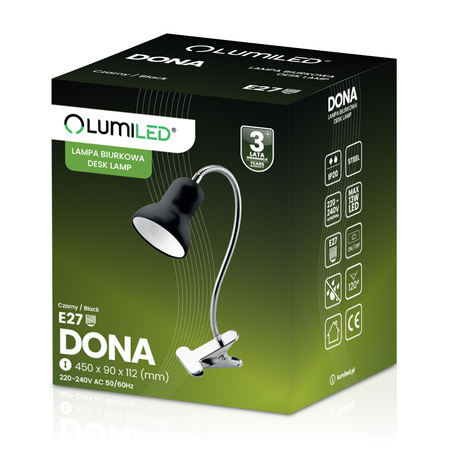 Stolní lampa Stolní nastavitelná DONA Školní noční světlo E27 Klip Černá LUMILED