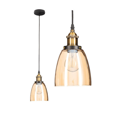 Jantarová a zlatá závěsná lampa E27. stropní přesah. skleněné stínidlo. podkrovní lampa