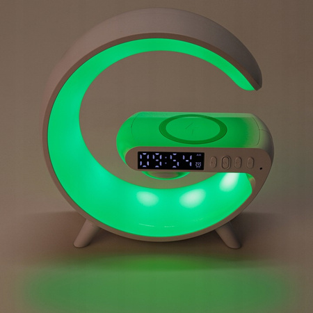 LED stolní lampa 3W 420lm RGB dobíjecí herní indukční nabíječka reproduktor BlueTooth vypínač bílá Masterled