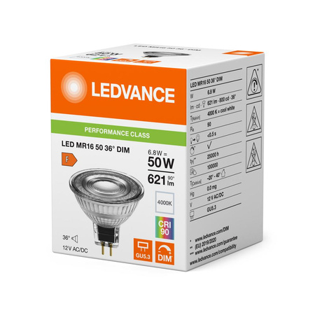 LED reflektorová žárovka GU5.3 MR16 6,8W = 50W 621lm 4000K neutrální bílá 36° CRI90 12V Stmívatelná Ledvance