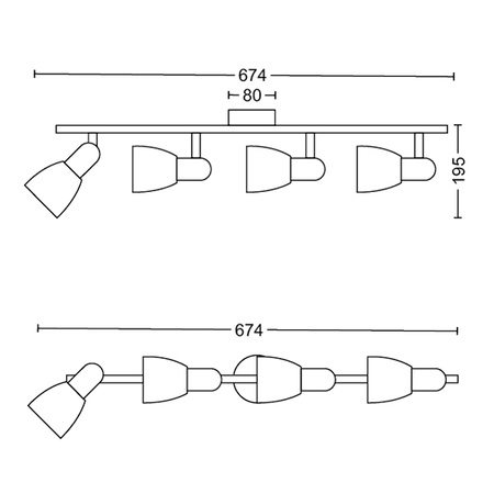 Stropní svítidlo BURLAP 4x nástěnné svítidlo E14 PHILIPS s pevným reflektorem