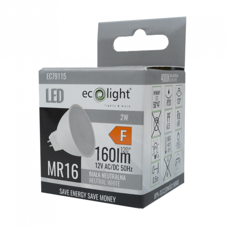 LED reflektorová žárovka MR16 GU5.3 2W 160lm 4000K neutrální bílá 12V Ecolight