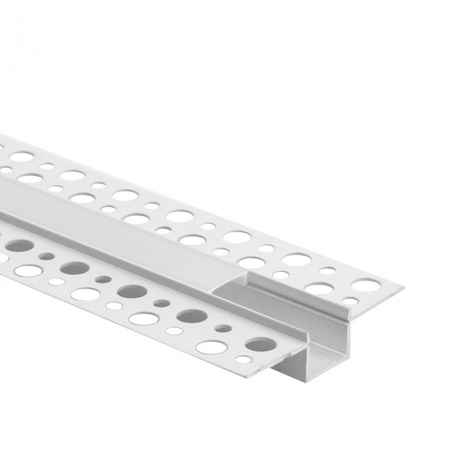 Hliníkový LED profil pro sádrokarton REGIPS Zapuštěný skrytý bílý 2m se stínítkem z mléčného skla pro LED pásky + krytky Ecolight řady GP