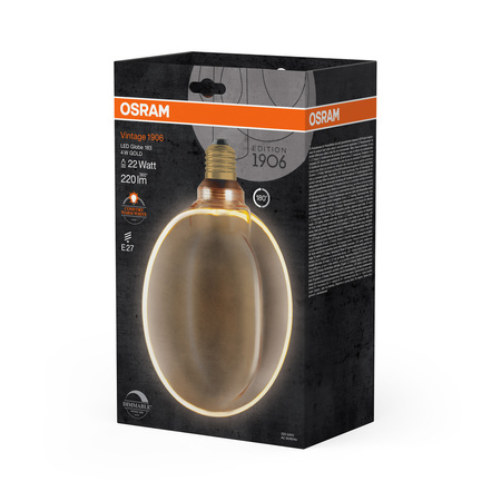 Dekorativní LED žárovka G183 Sphere E27 4W = 22W 220lm 1800K Warm 330° Filament Dimmable Vintage 1906 Osram