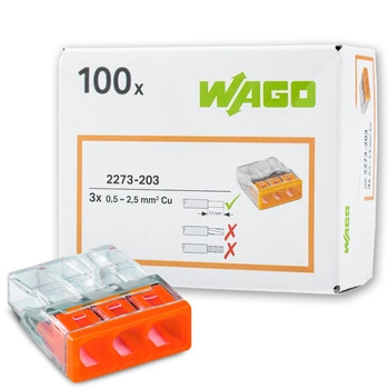 100x WAGO 2273-203 Quick Connect Instalační konektor pro WIRE 3x0.5-2.5 mm