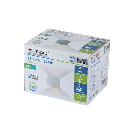 LED nástěnné svítidlo 6W 3000K IP65 Up/Down Nastavitelný úhel světla Šedá Kulatý BRIDGELUX CHIP VT-756 V-TAC