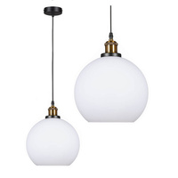 Bílo-zlatá závěsná lampa E27. stropní přesah. skleněné stínidlo. moderní