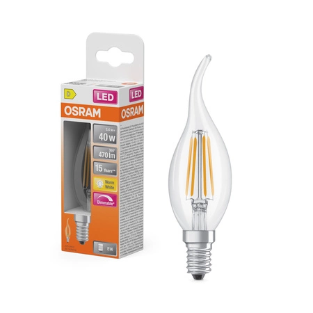 LED žárovka B35 E14 svíčka 3,4W = 40W 470lm 2700K teplá bílá 320° Filament Dimmable SUPERSTAR Osram