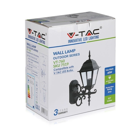 Zahradní lampa E27 Nástěnná lampa Small Matte Black VT-760 V-TAC