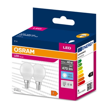 2x LED žárovka E14 P45 4.9W = 40W 470lm 4000K Neutrální bila 200° OSRAM HODNOTA