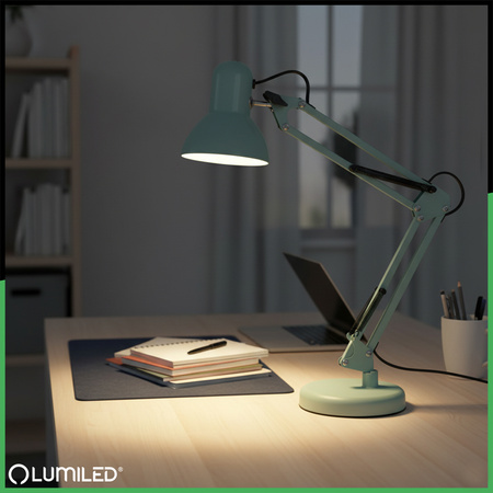 Stolní kreslící lampa E27 TOBI Pastelově modrá Lumiled + držák na desku