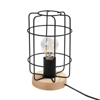 GOTTO E27 Černá dřevěná průmyslová stolní lampa SOLLUX