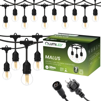 Venkovní řetěz 20m, 20x E27 Žárovky 7W 3000K MALUS LUMILED