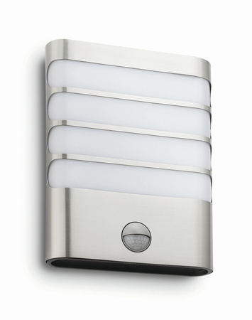 LED zahradní nástěnná lampa RACCOON IR myGarden 3W 2700K IP44 s pohybovým a soumrakovým senzorem stříbrná PHILIPS