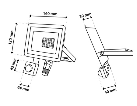 LED Reflektor snímač pohybu 30W, 3300lm 4000K IP65 Černá ZUME ALS LUMILED