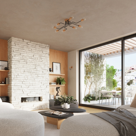 Stropní lustr 8x E27 Přírodní dřevo Černá Timbo Peach Puff SL.1671 Sollux