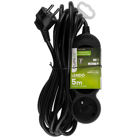 Síťový prodlužovací kabel s uzemněním 3 zásuvky 5m černý kabel Lendo Lumiled