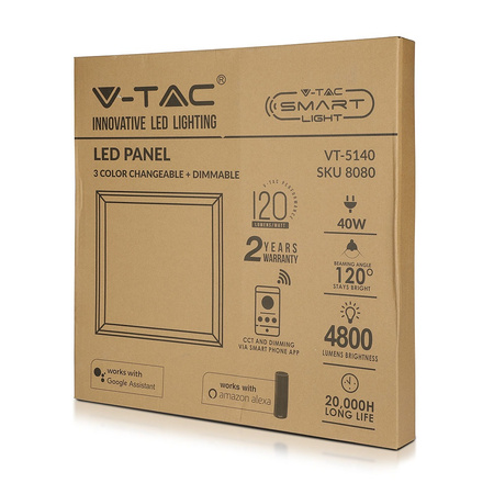 LED panel 40W CCT 60x60CM Kompatibilní s Alexou a Google Home Stmívatelný bílý VT-5140 V-TAC