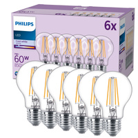 Sada 6x E27 A60 LED žárovka 7W = 60W 850lm 4000K Neutrální vlákno PHILIPS