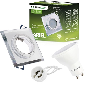 Skleněné Podhledové svítidlo GU10, MR15 Stálá Čtvercová ARIEL + LED GU10, 6W 3000K 120° LUMILED