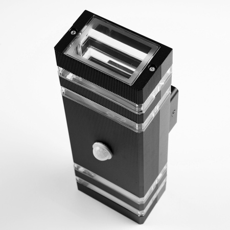 Zahradní nástěnné svítidlo shora dolů 2xGU10 Black Senzor pohybu a soumraku IP54 PROTEA LUMILED