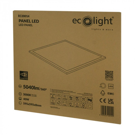 LED panel 60x60 Zapuštěný podhled 40W 3600lm 3000K Teplá bílá Ecolight