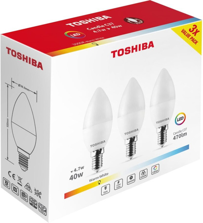 3x LED žárovka E14 C37 4.7W = 40W 806lm 3000K Teplá bílá 220° Mléčná TOSHIBA